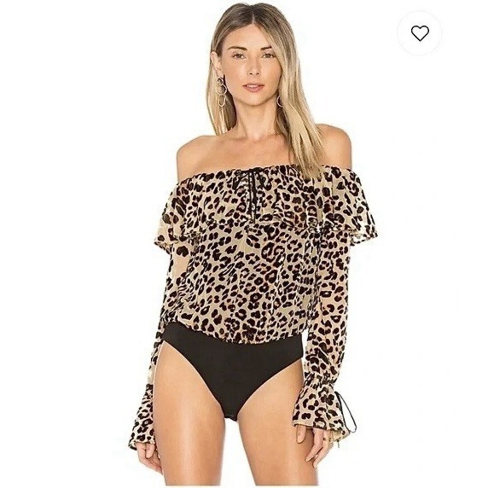 House of Harlow 1960 x Revolve Leopard Satin Off Shoulder‎ Vada Bodysuit S